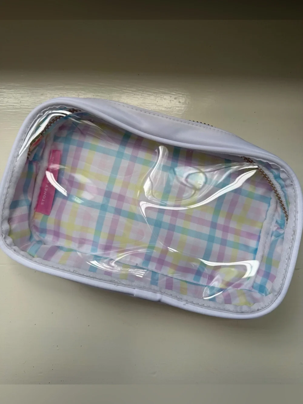 Stoney Clover Lane White Clear Top Plaid Cosmetic Pouch - Pastel Multicolor